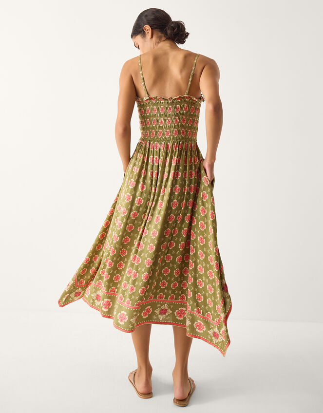 Maddie Floral Print Bandeau Midi Dress, Green (KHAKI), large