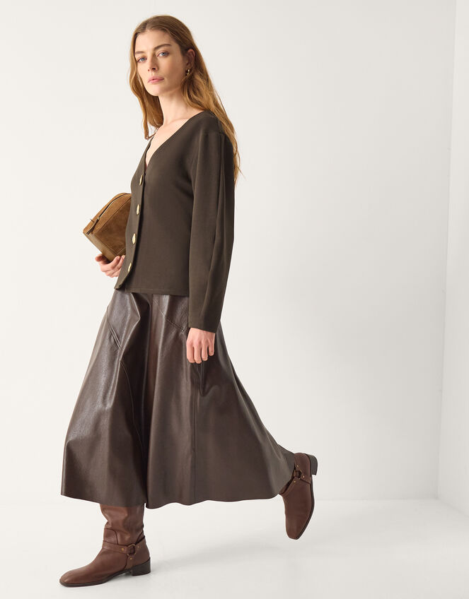 Perna V-Neck Button Jersey Top Brown