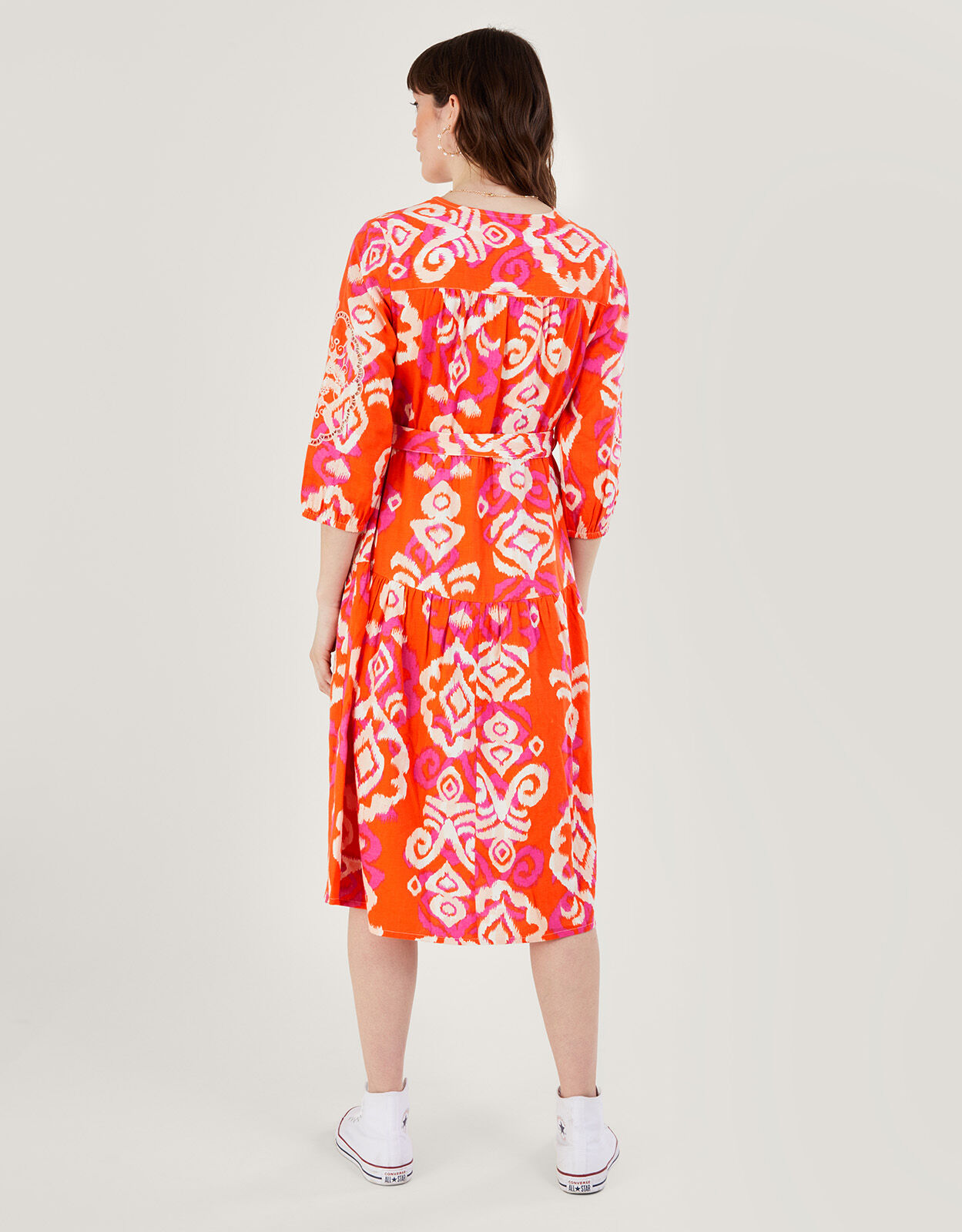 Aspen Wrap Dress in Linen Blend Orange Day Dresses Monsoon UK