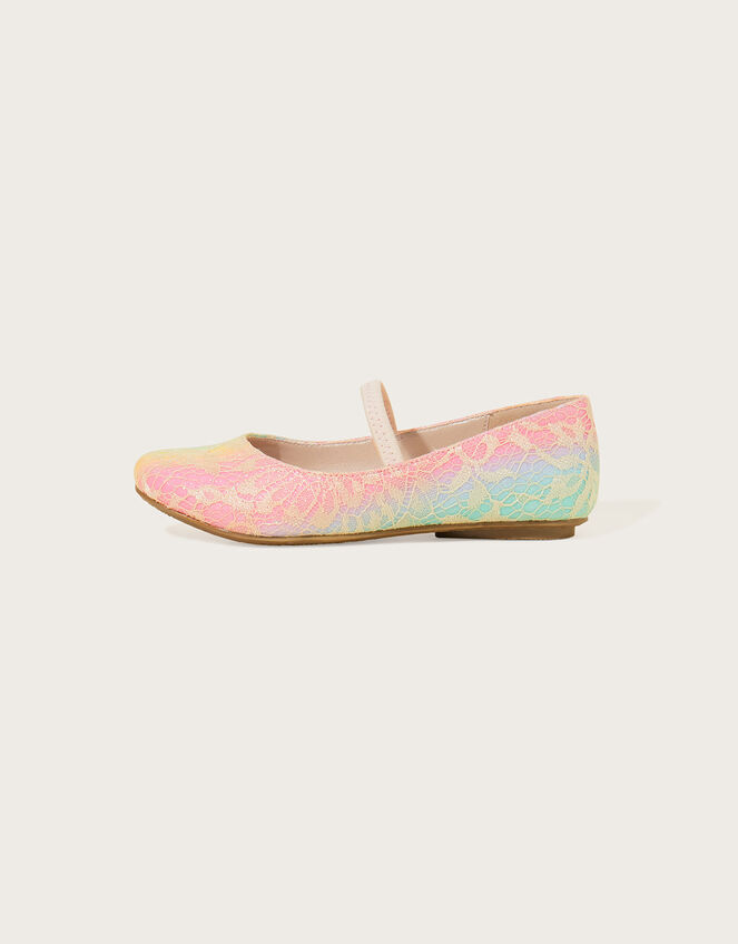 Rainbow Glitter Lace Ballerina Flats	, Multi (MULTI), large