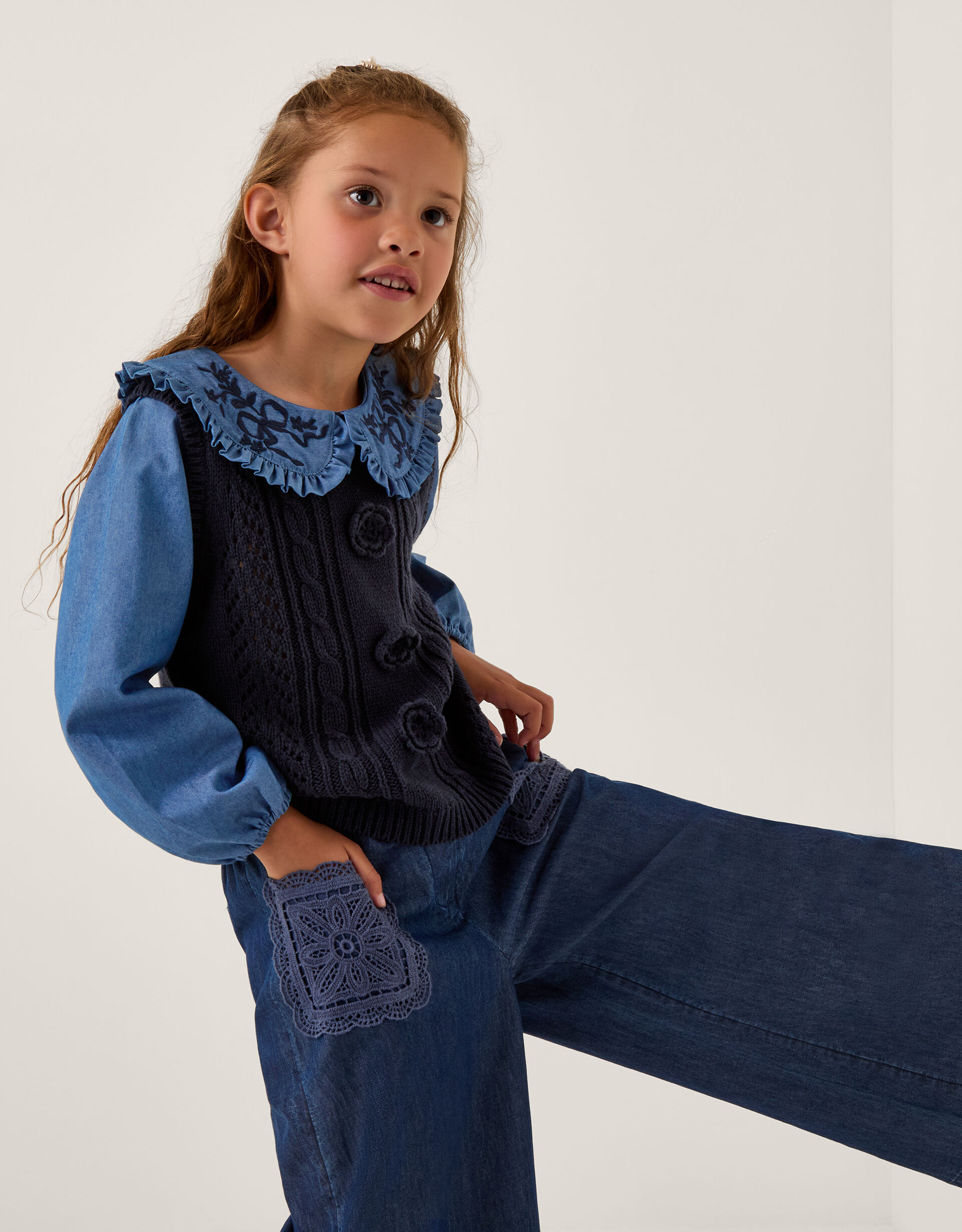 2-in-1 Knitted Chambray Top Blue