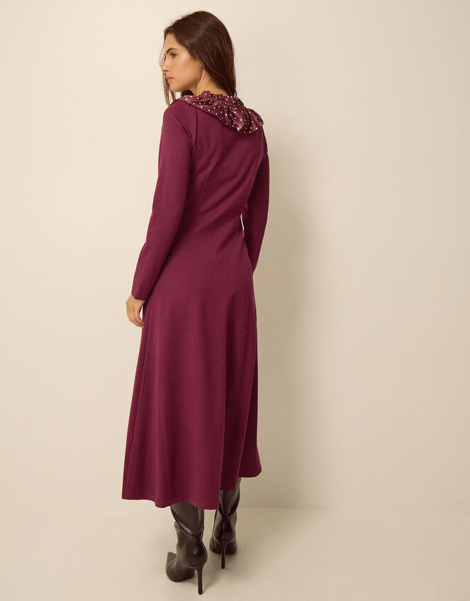 Jaz Polka Dot Collar Jersey Midi Dress, Red (BERRY), large