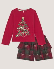 Christmas Tree Top & Tartan Skort Set, Red (RED), large