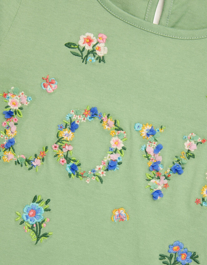 Floral Love Embroidered Long Sleeve Top, Green (GREEN), large