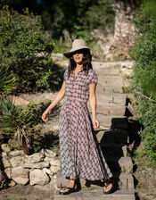 Lyrical Sisters Printed Maxi Shirt Dress, Black (BLACK), large