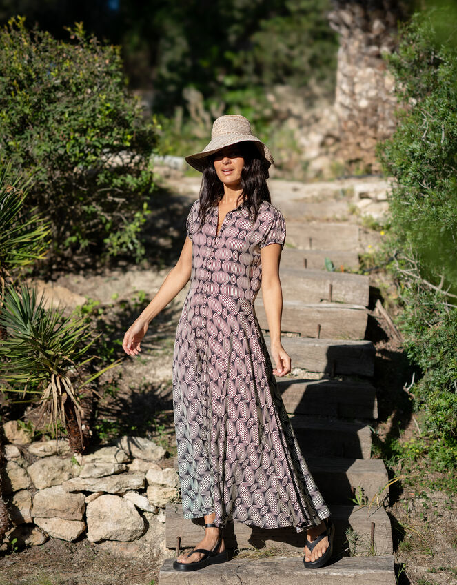 Lyrical Sisters Printed Maxi Shirt Dress, Black (BLACK), large