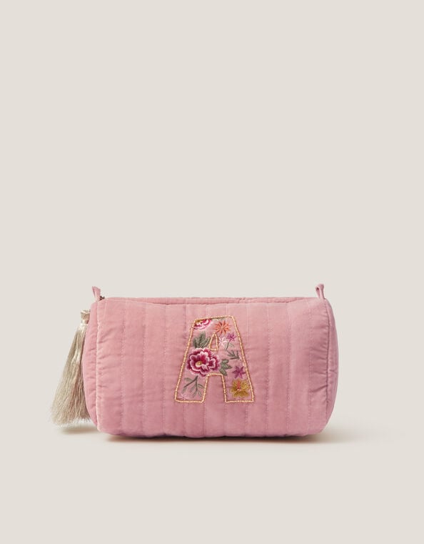 Floral Initial Quilted Beauty Bag, Pink (PINK), large