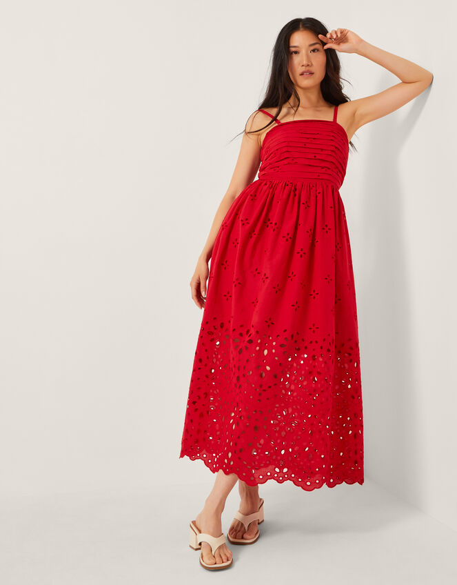 Etta Broderie Midi Dress, Red (RED), large