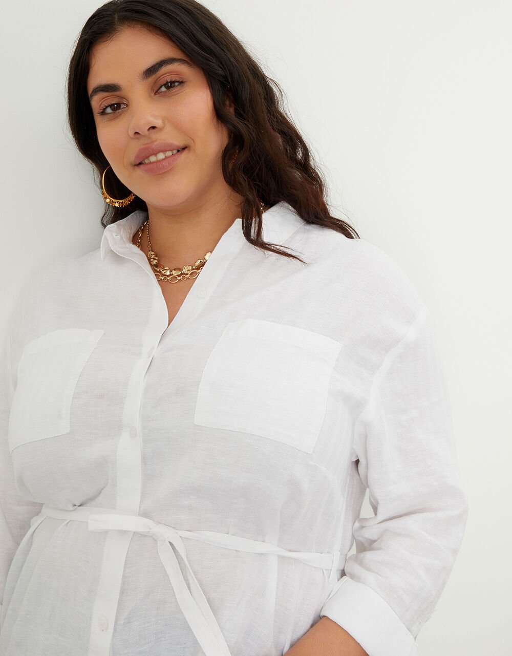 Women Women's Clothing | Herringbone Shirt in Linen Blend White - TX90224