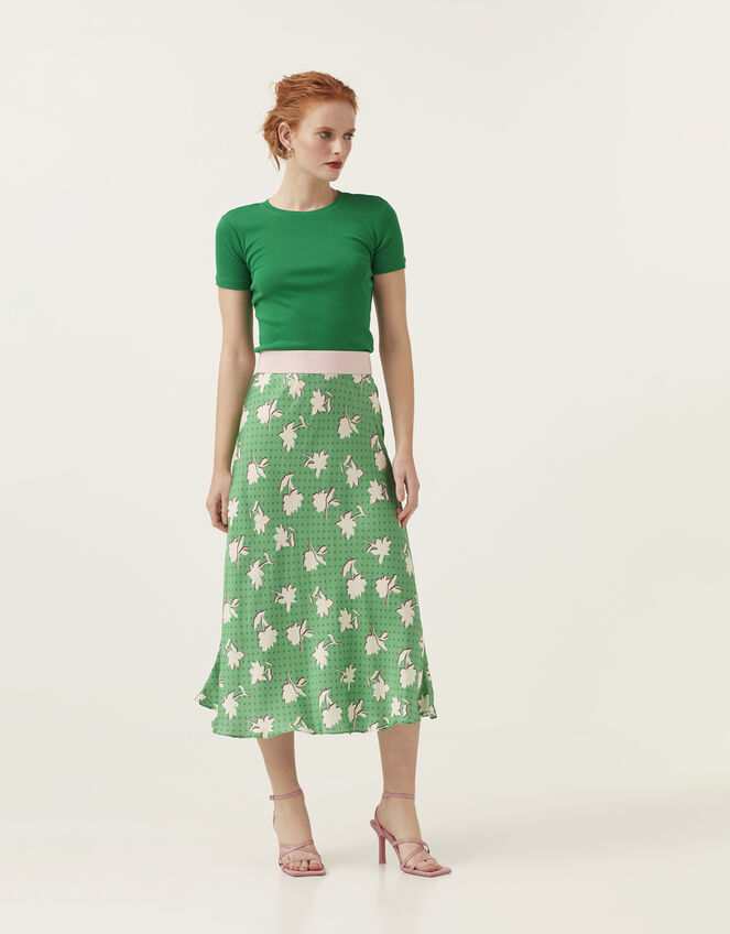 Mirla Beane Polka Dot Floral Bias Cut Skirt, Multi (MULTI), large