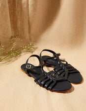 Leather Strap Sandals, Blue (NAVY), large