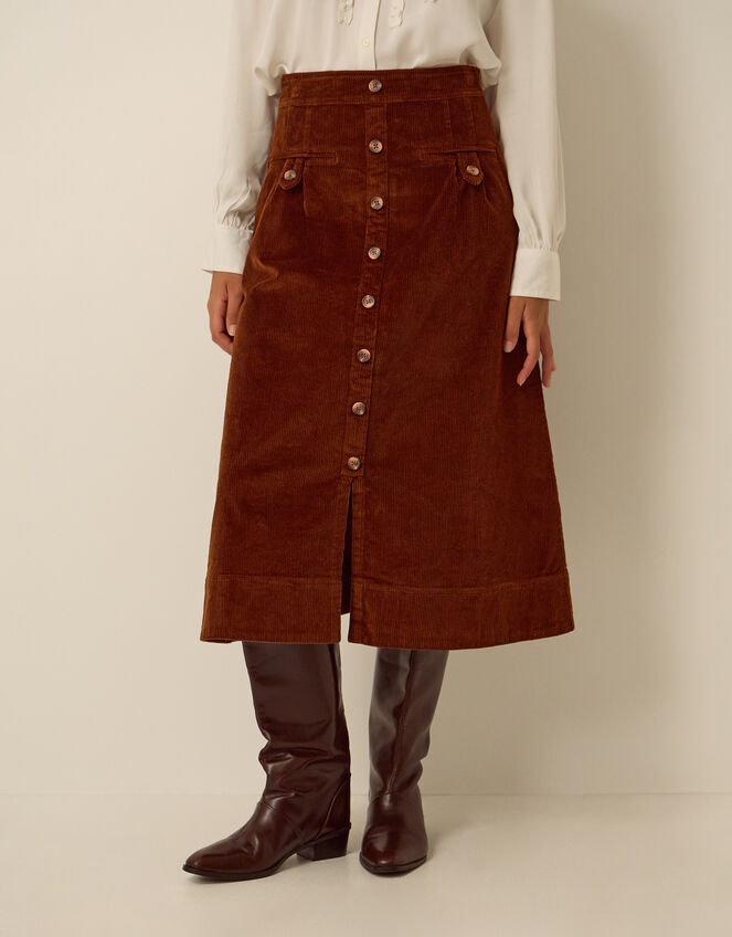 Nicky Corduroy Midi Skirt, Brown (COGNAC), large
