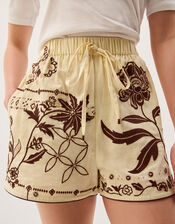 Carly Tropical Embroidered Shorts, Ivory (IVORY), large