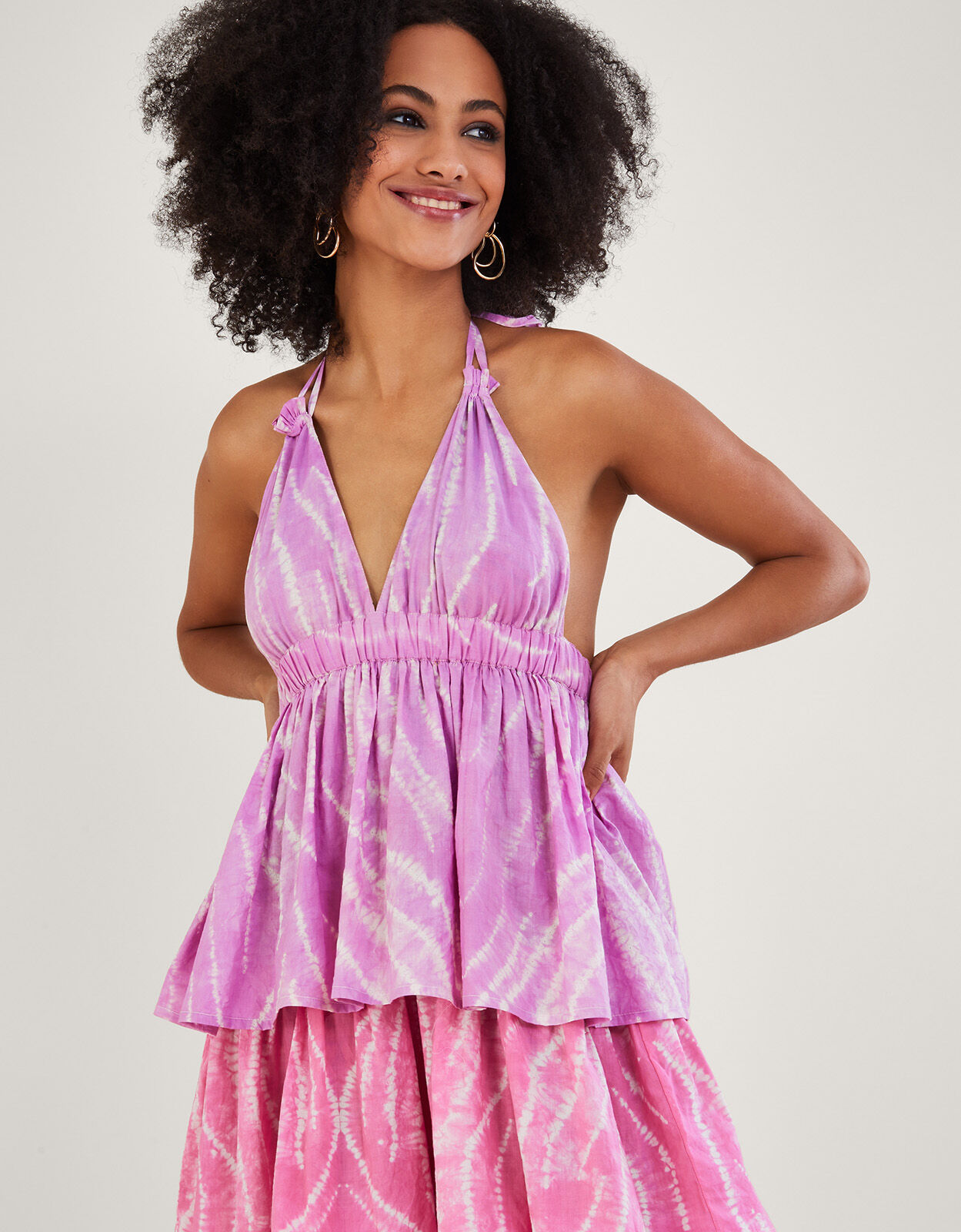 Shibori Dye Print Tiered Dress Purple