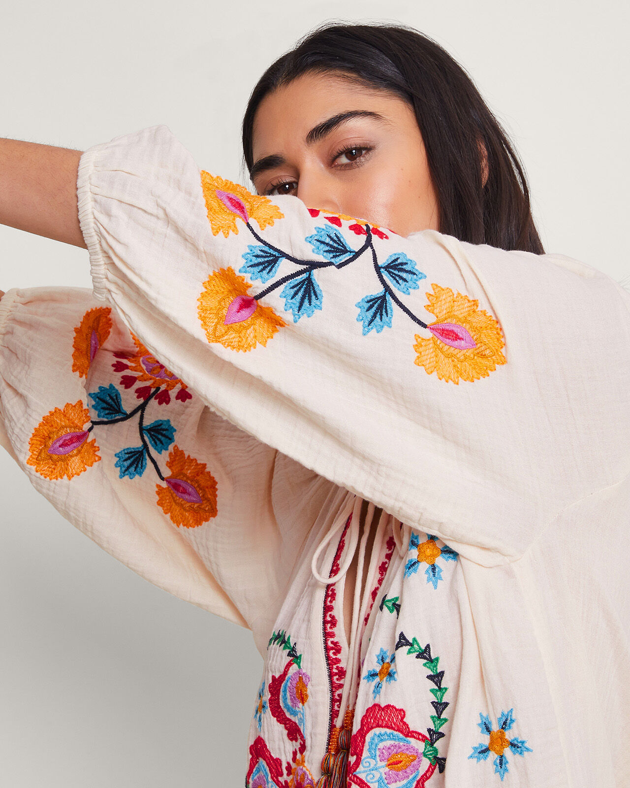 Opal Embroidered Kaftan Dress Ivory