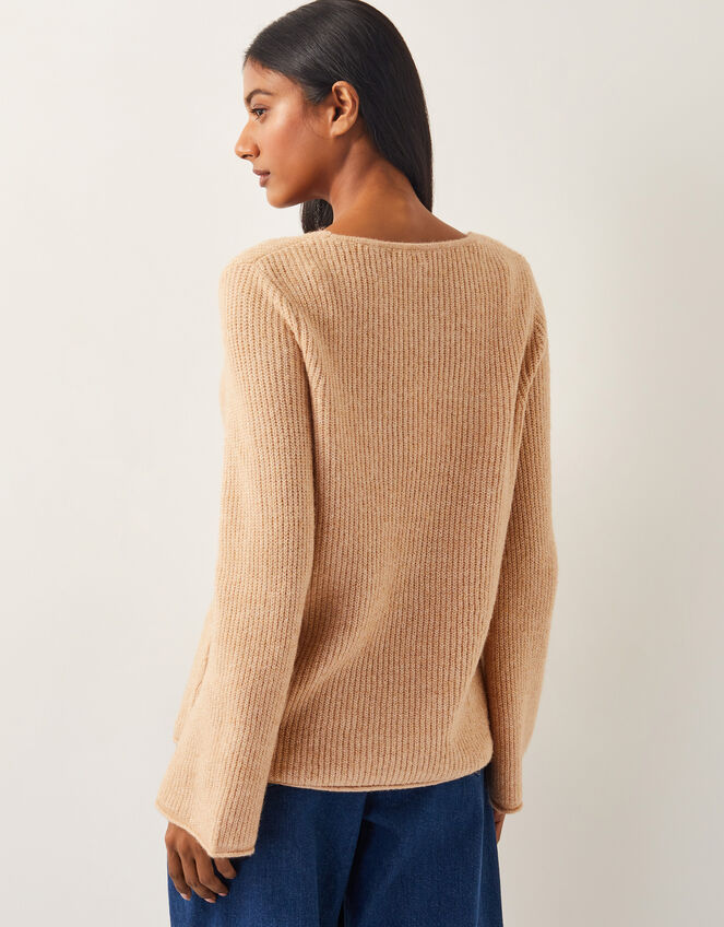 Sula V-Neck Double Breasted Cardigan, Camel (CAMEL), large