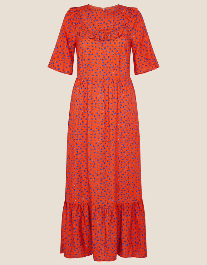 Rhian Frill Bib Printed Dress, Red (RED), large