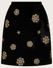 Lynne Embroidered Velvet Skirt , Black (BLACK), large