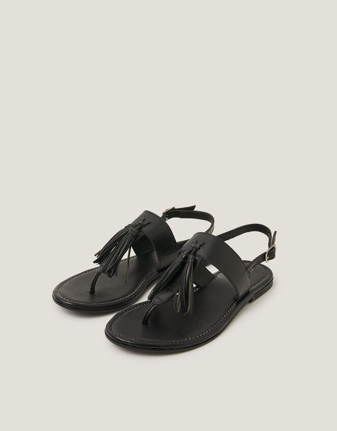 Cali Tassel Leather Sandals, Black (BLACK), large