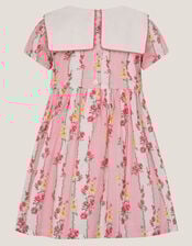 Baby Floral Stripe Square Collar Dress, Pink (PINK), large