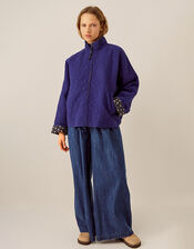 East Celine Lightly Quilted Floral Stitch Jacket, Blue (NAVY), large