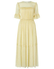 Dafne Metallic Spot Tiered Dress, Yellow (YELLOW), large