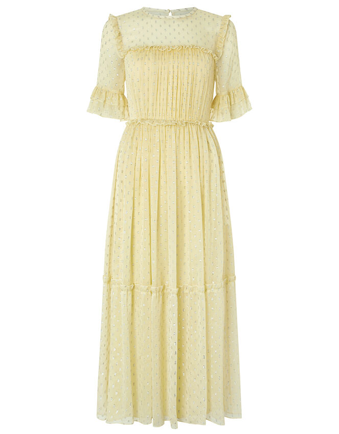 Dafne Metallic Spot Tiered Dress, Yellow (YELLOW), large