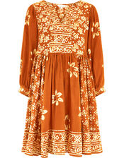 East Brielle Dye Print Dress, Yellow (OCHRE), large