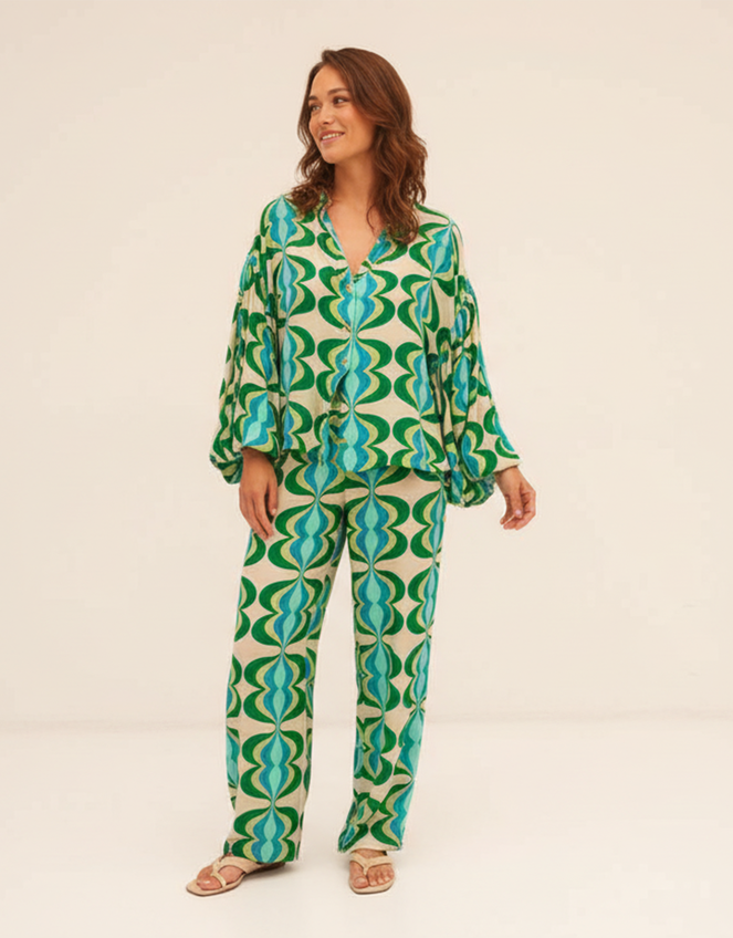 Sundress Stacy Printed Blouse, Green (GREEN), large