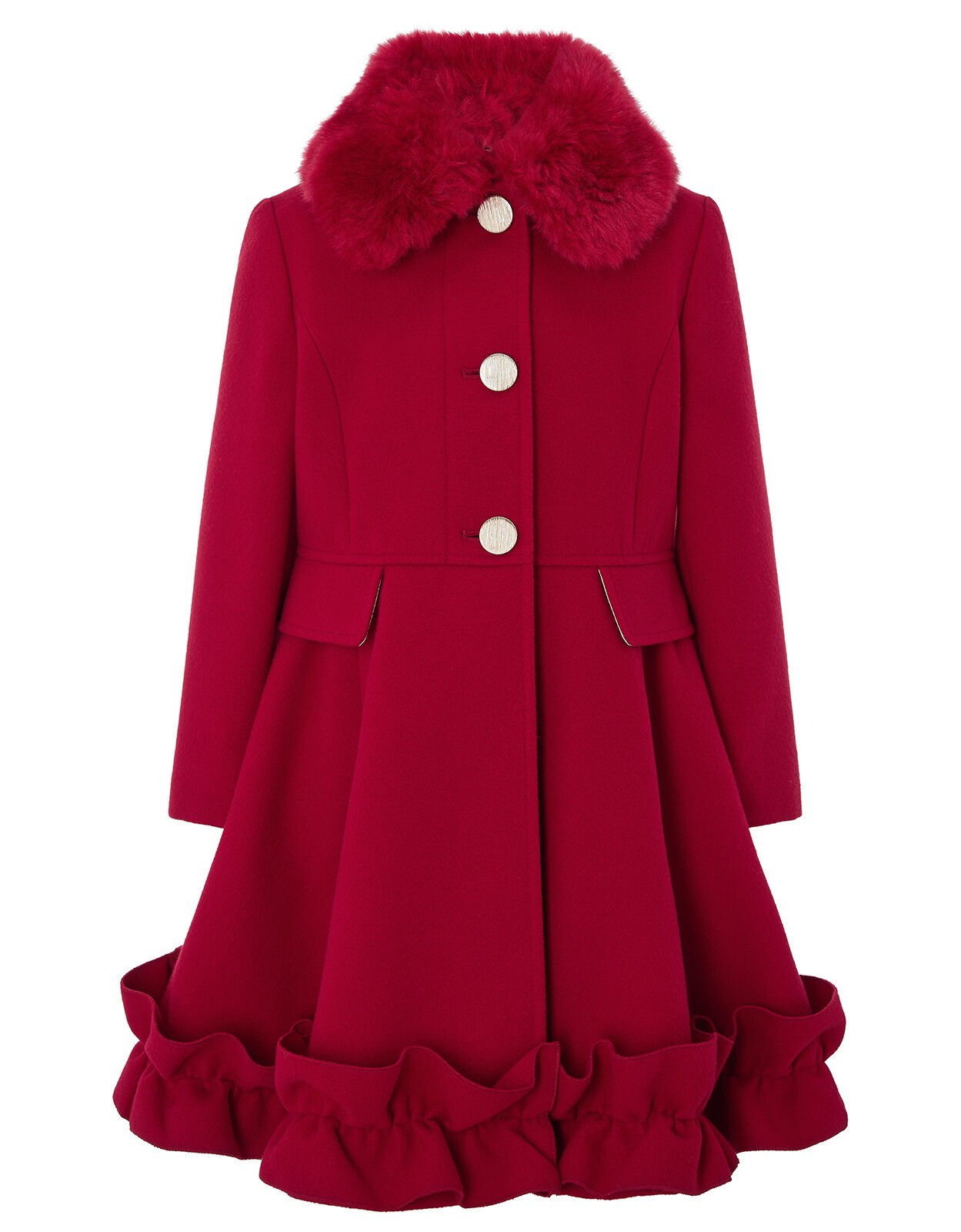 Red Ruffle Hem Coat Red