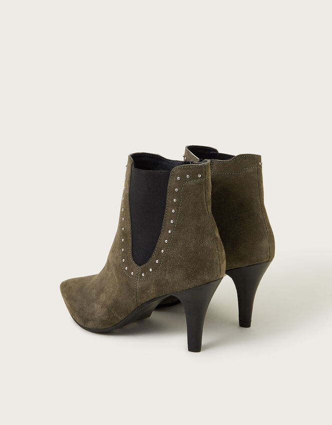 Oriana Suede Stud Heeled Boots, Green (OLIVE), large