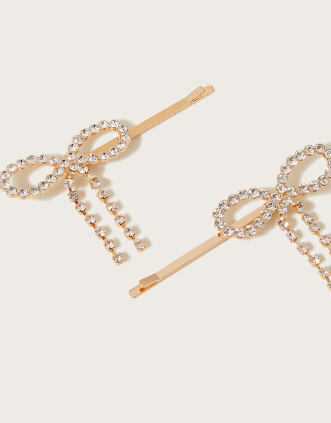 Crystal Bow Hair Grips Set of Two, , large