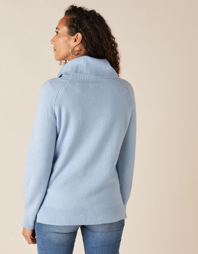 Cowl Neck Raglan Stitch Knit Jumper, Blue (BLUE), large