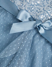 Sequin Waterfall Tulle Dress, Blue (BLUE), large