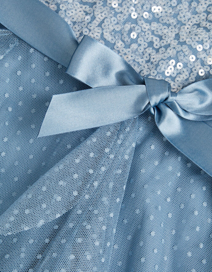 Sleeveless Pleated Satin Tulle Girl's Dress Ocean Blue