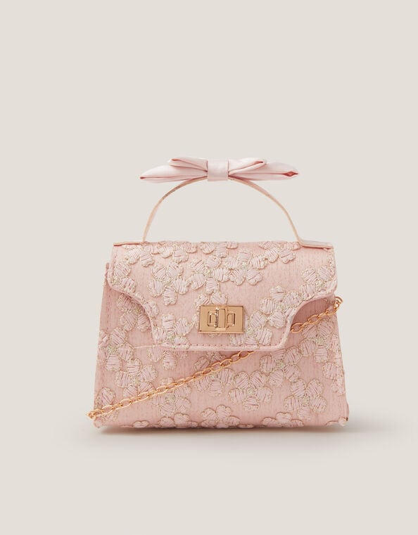 Floral Embroidered Bow Handle Bag, , large