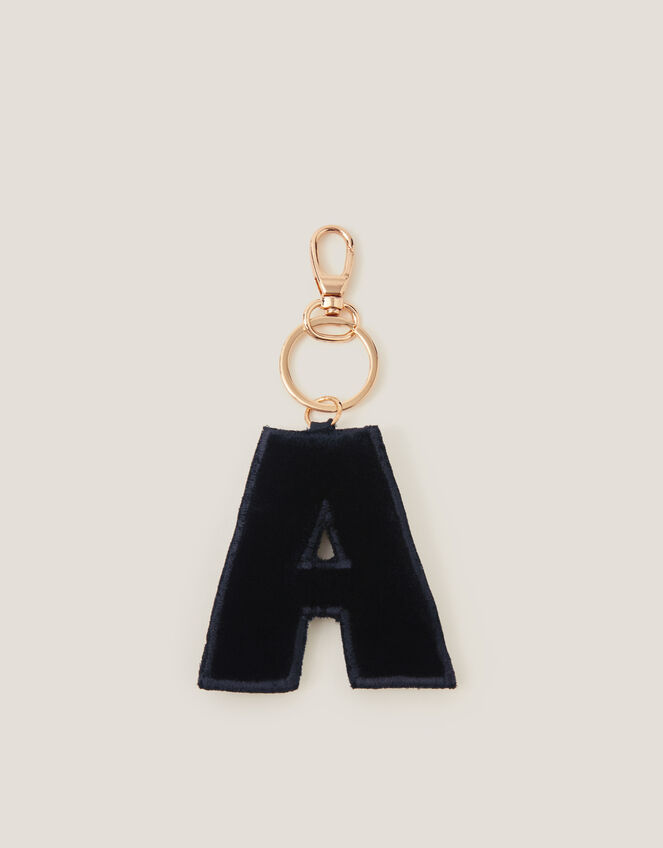 Floral Embroidered Initial Keyring, Black (BLACK), large