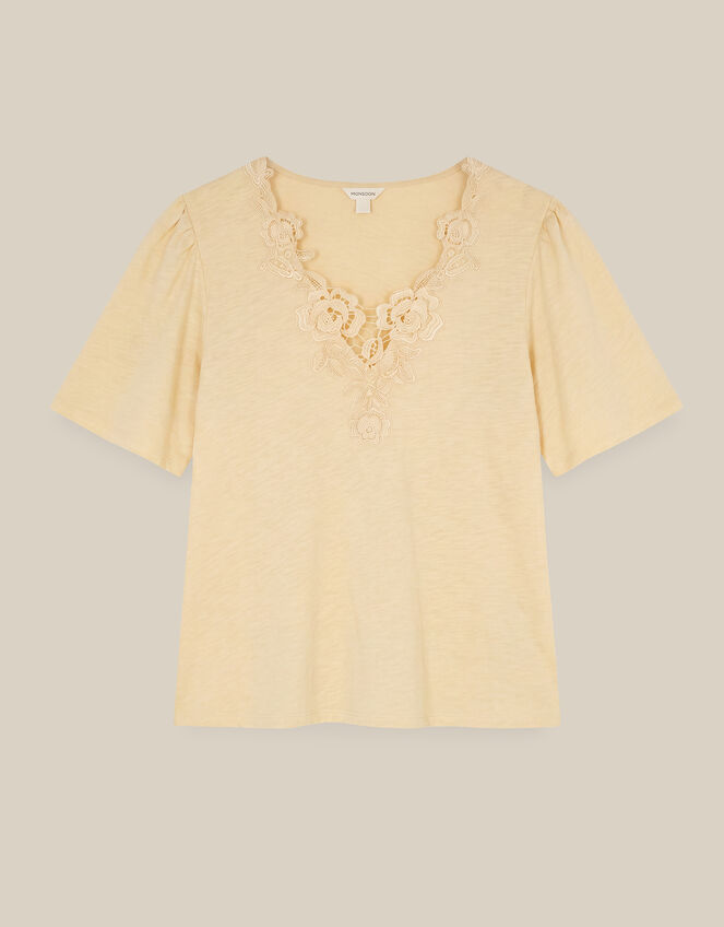 Layla V-Neck Lace Jersey Top Yellow