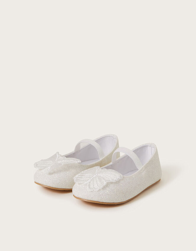 Baby Butterfly Glitter Walker Shoes, Ivory (IVORY), large