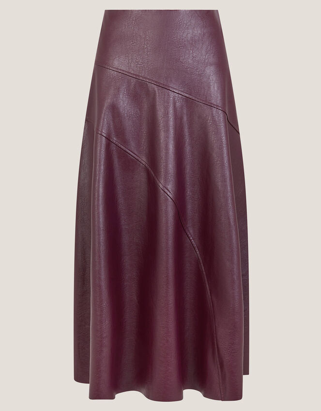 Marnie Faux Leather Midi Skirt, Red (BURGUNDY), large