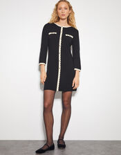 Nala Scallop Knit Mini Dress, Black (BLACK), large