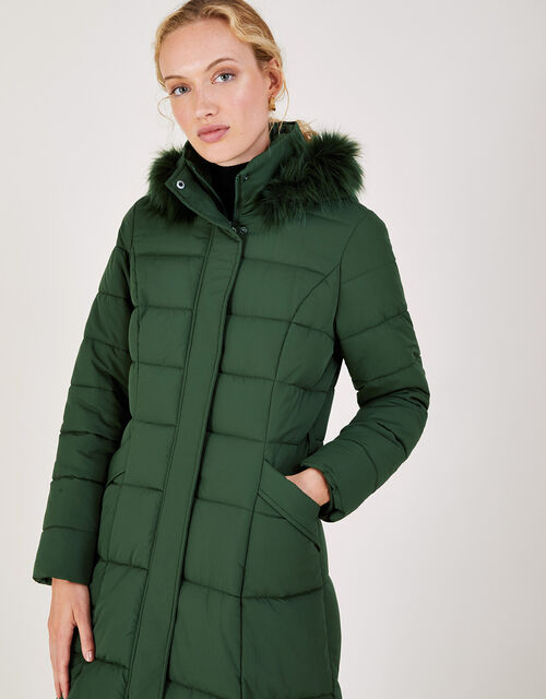Morgan Hooded Padded Maxi Coat, Green (GREEN), large