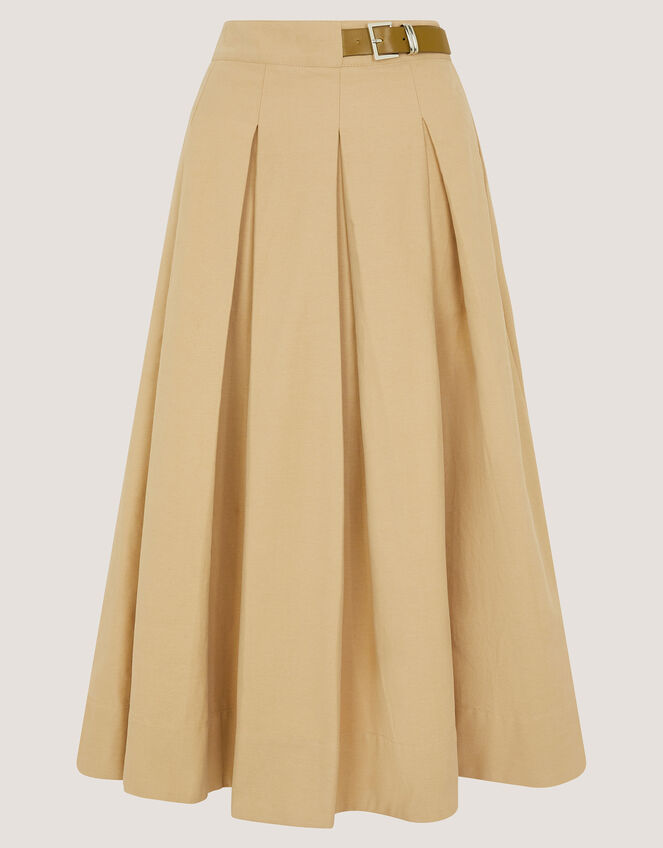 Poppy Buckle Pleated Midi Skirt Natural
