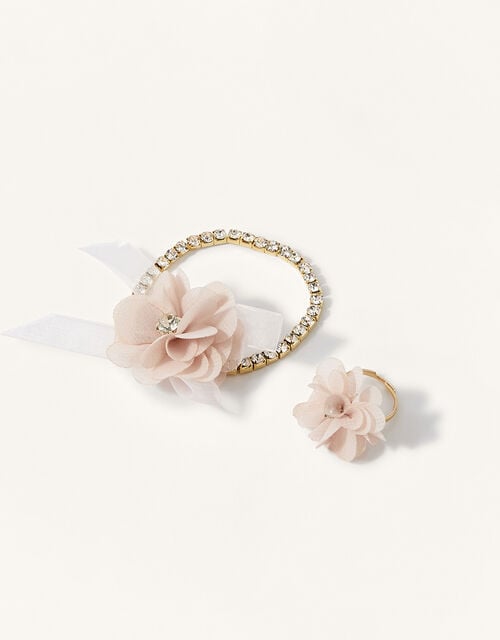Diamante Flower Bracelet and Ring Set, , large