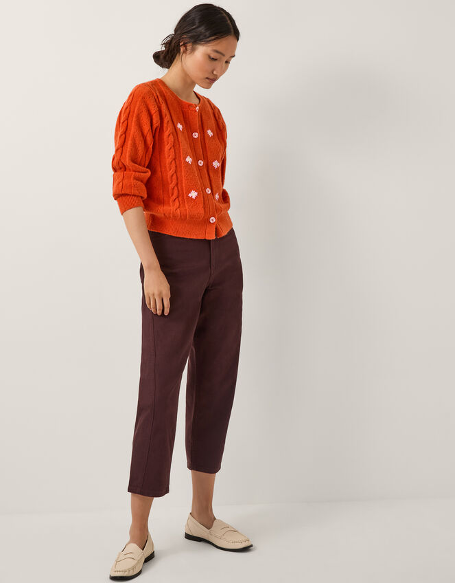 Enya Floral Cable Knit Cardigan, Orange (ORANGE), large