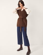 Cohen Tie Waist Cable Knit Vest, Brown (CHOCOLATE), large