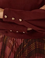 Melinda Check Print Pleated Midi Dress, Red (BURGUNDY), large
