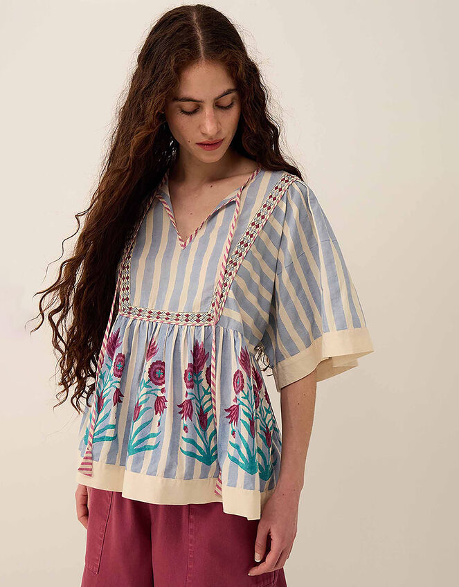 East Rylea Printed Cotton Top, Blue (BLUE), large