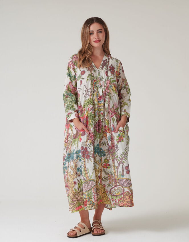 One Hundred Stars Boho Garden Print Maxi Dress, Natural (ECRU), large