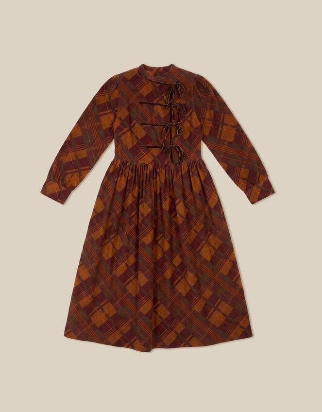 Melinda Check Print Corduroy Midi Dress, Brown (BROWN), large